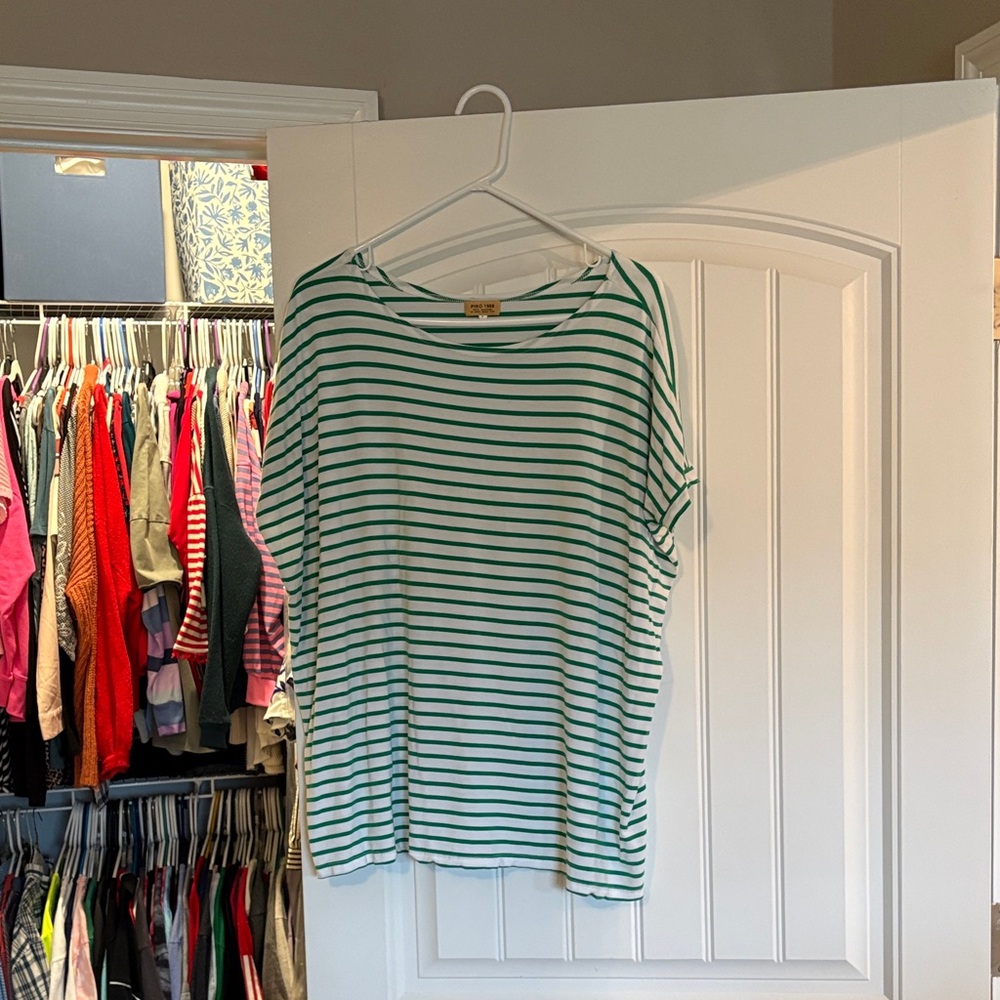 Piko 1988 Teal and White Striped Blouse